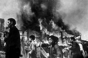 Chinese refugees in Chungking, wrecked capital of the Nationalists.