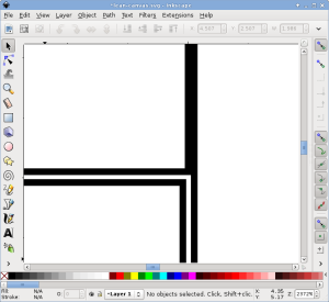 The kind of thing that can happen when you place objects with the strokes considered in the dimensions, and then change the strokes; these should be three stroke-overlapping boxes, i.e., just two lines visible on screen.