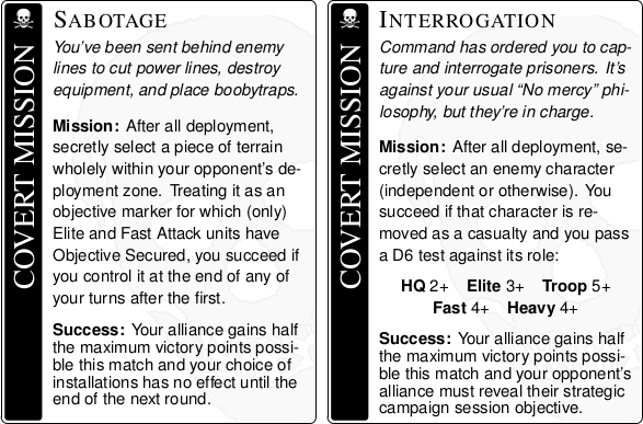 Two sample covert missions.