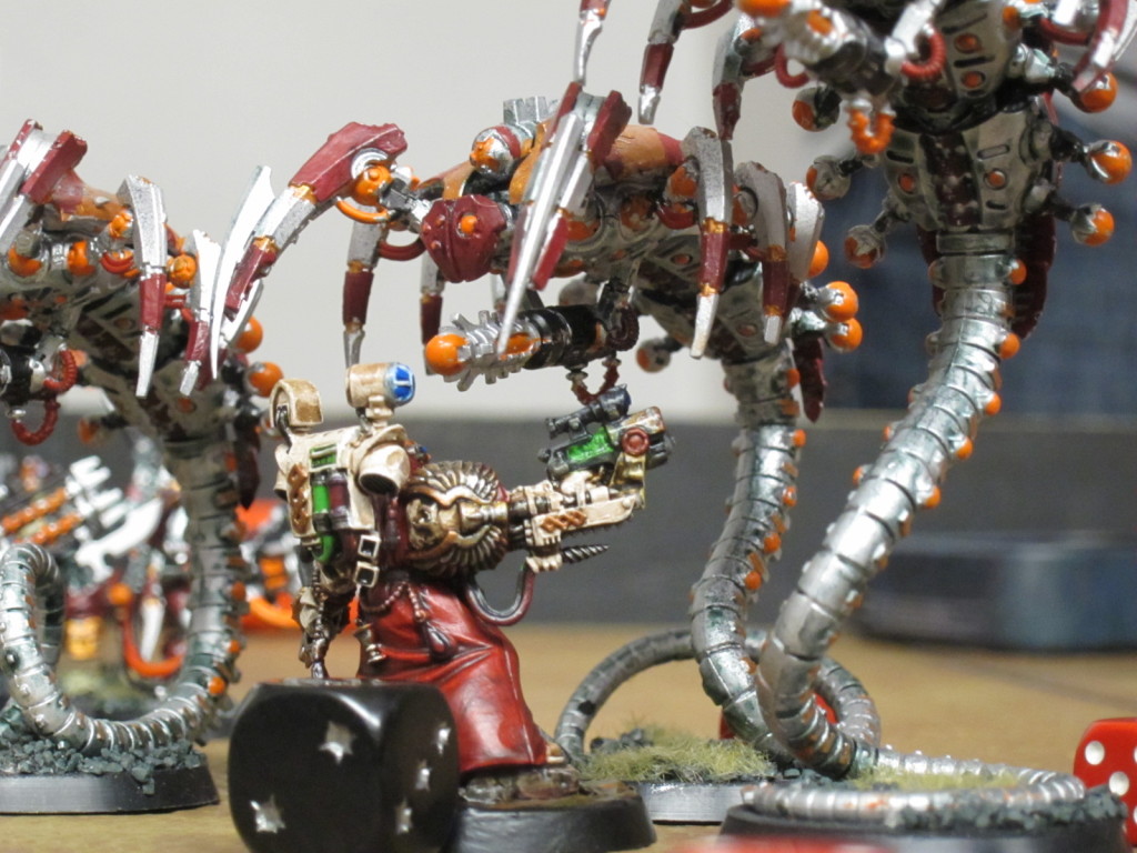 Master Apothecary Sauvon of the Kingbreakers singlehandedly holds back a flight of Necron Wraiths on their way to a key objective.