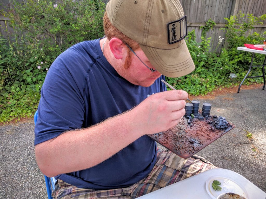 Colin works on details of the truck scene.