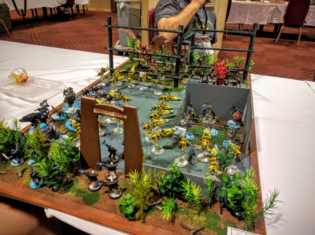 A display board themed around a Jurassic Park of Tyranids.