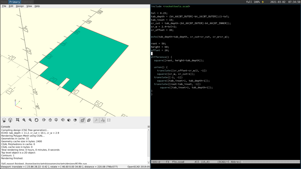 Drawing the fin pattern in OpenSCAD.